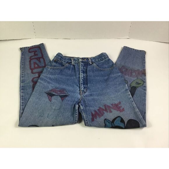 New York Jean Co womens  Jeans hand painted Mickey Minnie Mouse Size 5/6 Juniors - Picture 2 of 11